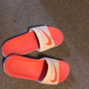 Pink and White Nike Slides by Nike